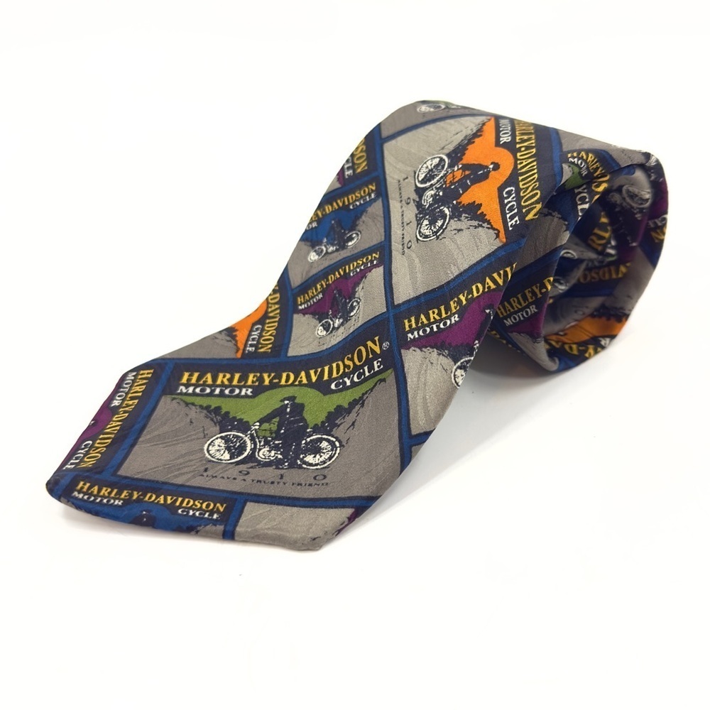 Vintage Harley Davidson Silk Neck Tie Ralph Martin 1910 Motorcycle Print USA